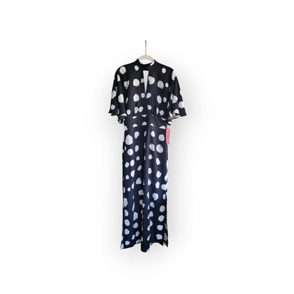 B&W Spotted Statement keyhole neck wide sleeve maxi dress size S NWT - Picture 4 of 14